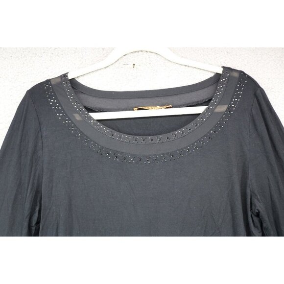 Belldini Black Long Bell Sleeves Studded Mesh Top-Large-Goth-Boho - Picture 4 of 11